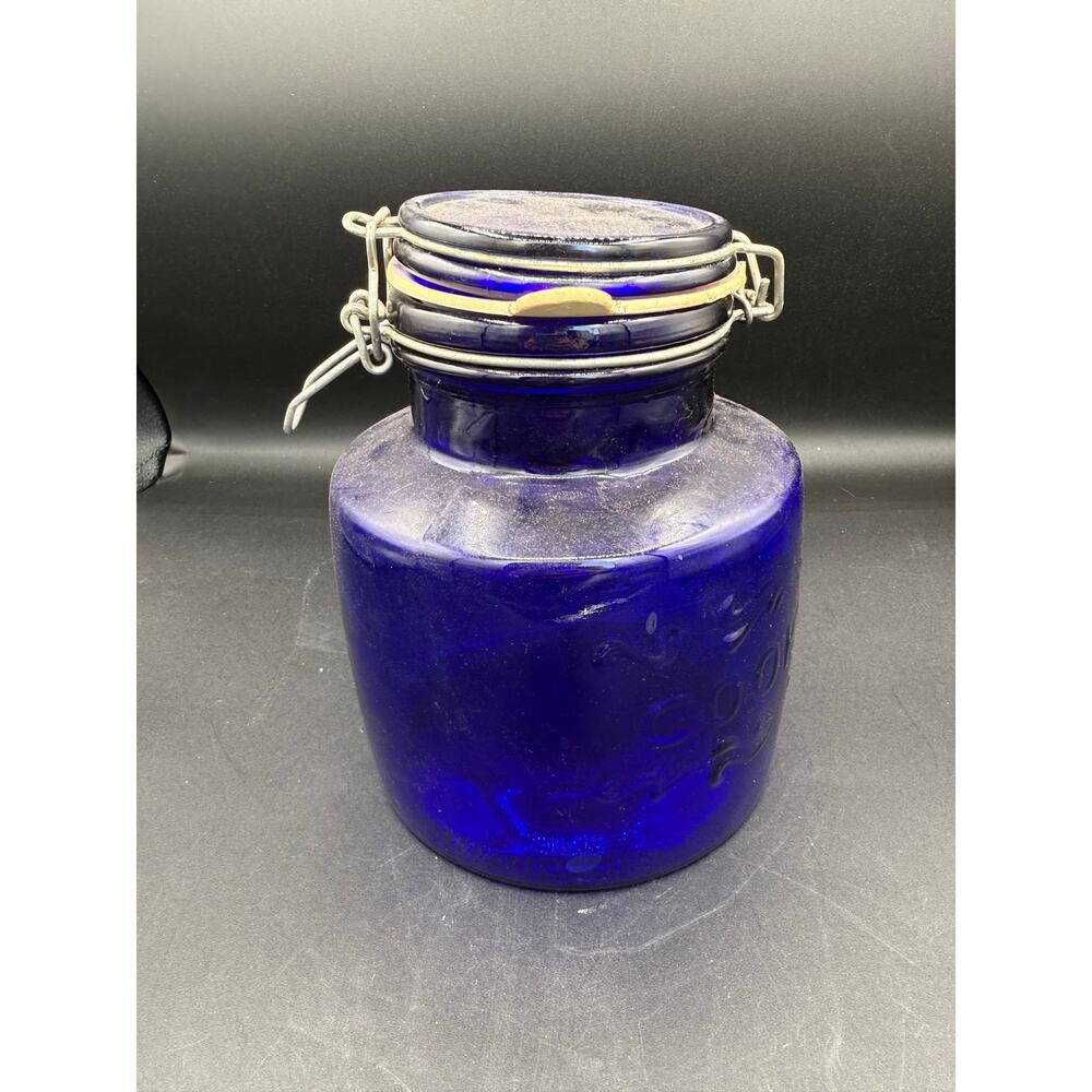 Crownford Italy 1979 Cobalt Blue Cookie Jar with Hinged Lid